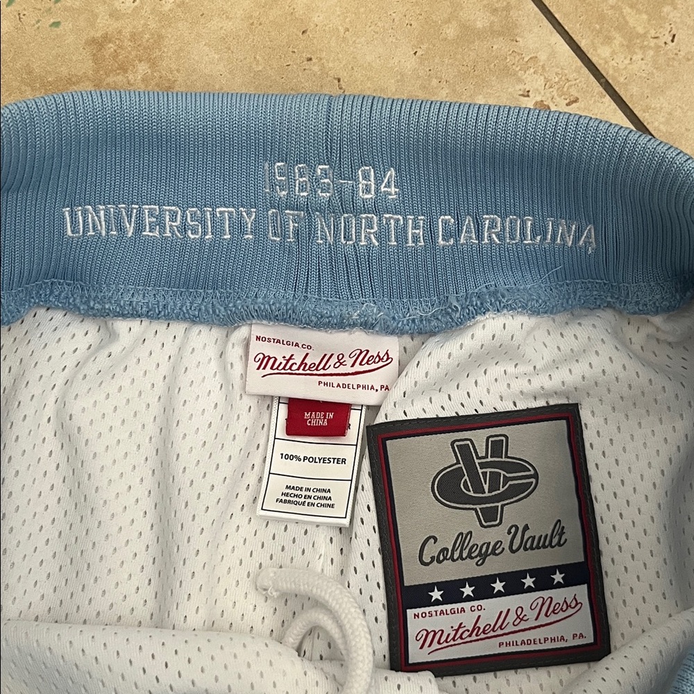 Men's White and Baby Blue North Carolina College Shorts - Picture 3 of 7